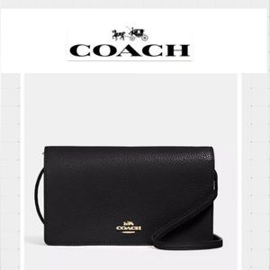 COACH Anna Foldover Clutch Crossbody Black Leather. Brand New With Tag.